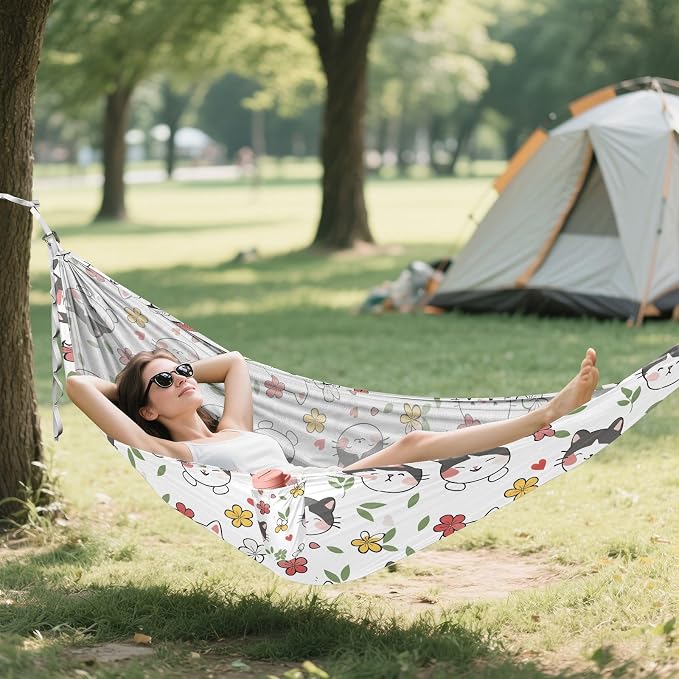 Camping Hammock Outdoor Hammocks for Outside Japanese Style Cat Beach Trees Portable Lightweight with Pockets Tree Straps Indoor
