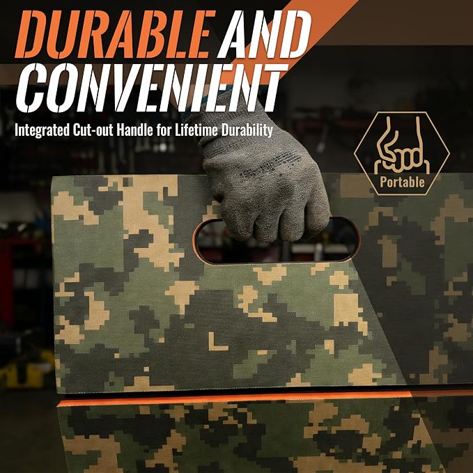 Folding Kneeling Pad, 1 Inch Thick Mechanic Mat, Camouflage | 47.24 x 15.74 Inch 6-Panel Firm Foam Pad with Tool Pockets, Carry Handle and Water-Resistant Surface