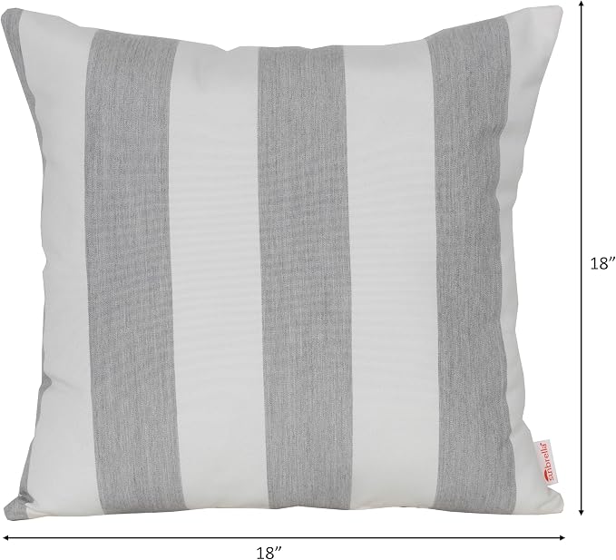 Outdoor/Indoor Sunbrella Throw Pillow Cover Only Square Set of 2 Pieces 18 inch x 18 inch Cabana Stripe - Insert Not Included, Granite/Gray