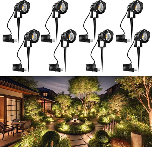 Romwish Outdoor Spotlight 3000K Warm White,12W LED Spot Lights Outdoor for Yard Garden Tree, 120V Plug in Landscape Lighting with IP65 Waterproof for Lawn Decorative, 8 Pack