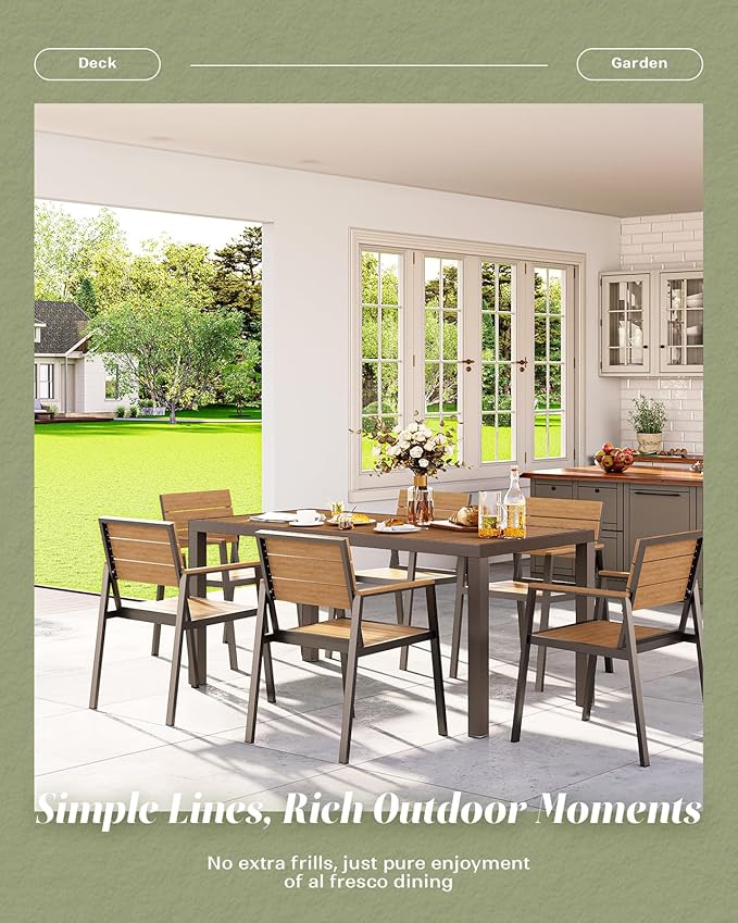 Vexwalx 5-Piece Outdoor Dining Set, Aluminum Dining Table Set for 4, Patio Table and Chairs Set with Umbrella Hole, All Weather HDPS Outdoor Table and Chairs for 4 (Gray-Teak)