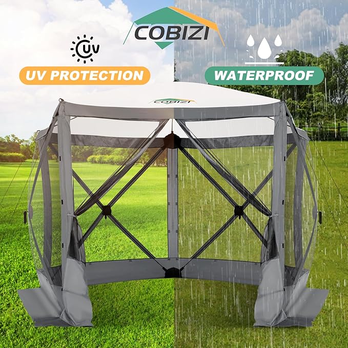 COBIZI 10x10 FT Pop up Gazebo, Popup Canopy Tent,Screened in Gazebos with sidewalls, Waterproof Portable Outdoor Small Screen Tents Sun Shelter,carpas para Patio for Camping, Garden and Backyard,Grey