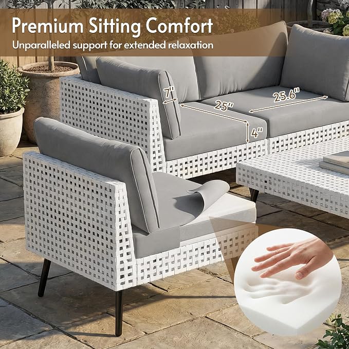 3 Piece Patio Furniture Sets, Modular Patio Sectional Conversation Sets with Upgraded Cationic Fabric Cushions & Outdoor All-Weather Handwoven Open Weave Wicker for Garden, Poolside, Backyard