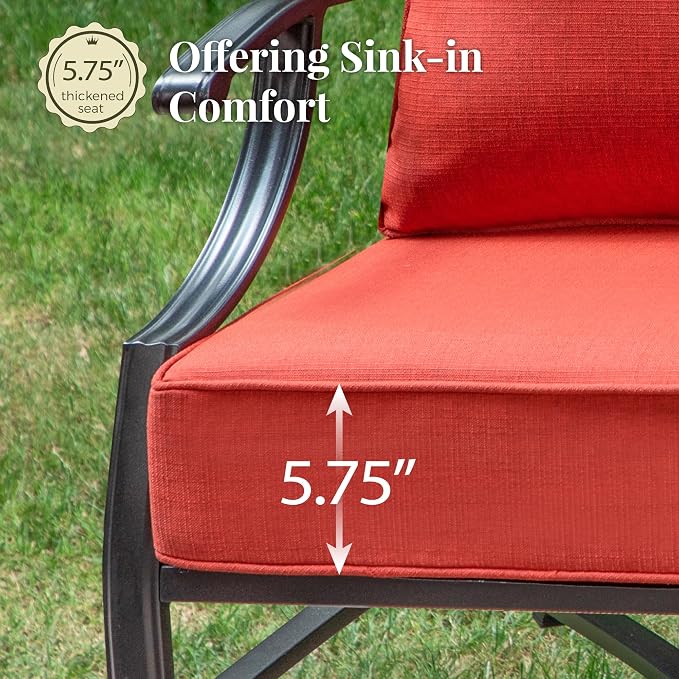 MIXPATIO Patio Furniture Set, 6 Pcs Metal Outdoor Conversation Set, 2 Swivel Chairs, 2 Ottomans and 3 Seater Sofa with 5.75" Extra Thick Cushion and Gas Fire Pit Table, Red