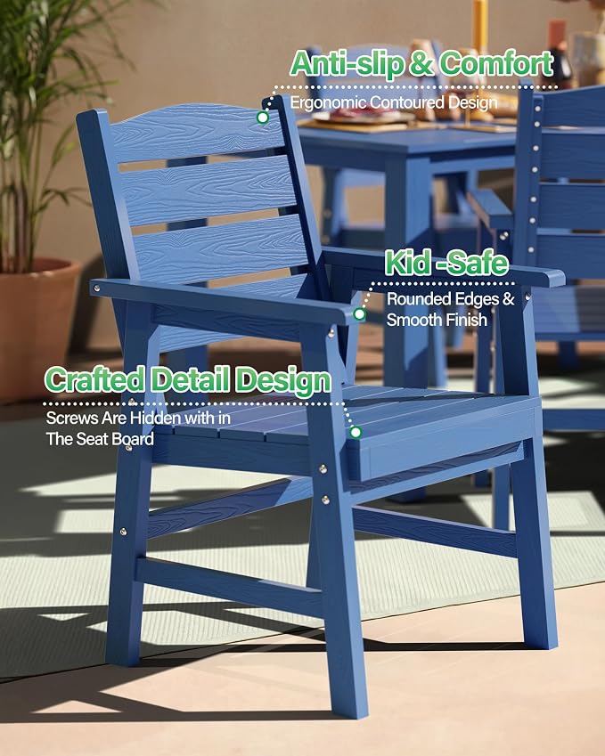 YEFU HIPS Outdoor Table and Chairs : Square Family-Friendly Patio Dining Sets - 5-Piece All-Weather Easy-Clean Outdoor Dining Set - Modern Furniture for Garden Deck Backyard Poolside（Navy）