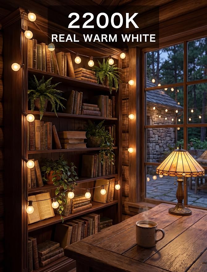 SUNSGNE 25Ft Outdoor Edison String Lights G40 Globe String Lights with 27 Frosted White Bulbs, Waterproof Connectable Hanging String Light for Christmas Patio House Backyard Balcony Party, Brown Wire