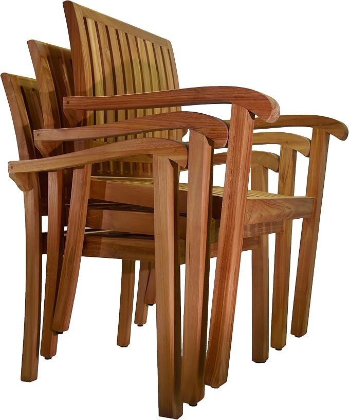 5 PC A Grade Outdoor Patio Teak Dining Furniture Set - 52" Round Table & 4 Naples Stacking Arm Chairs