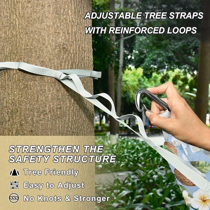 Camping Hammock Outdoor Hammocks for Outside Coconut Tropical Flowers Beach Trees Portable Lightweight with Pockets Tree Straps Indoor