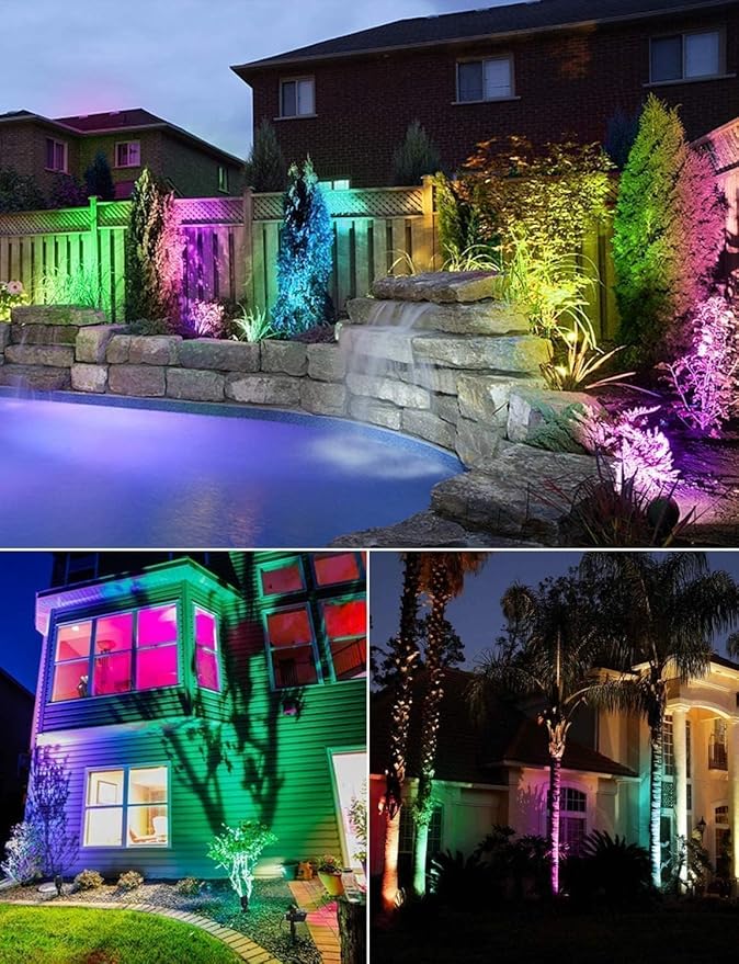 SUNVIE 12W RGB Color Changing Landscape Lights Low Voltage LED Landscape Lighting Remote Control Spotlight Waterproof Garden Yard Halloween Christmas Decoration Outdoor, 8 Pack with Connector