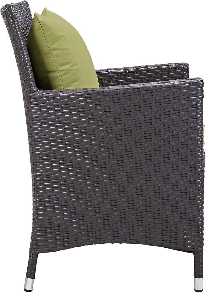 Modway Convene Wicker Rattan Outdoor Patio Dining Armchairs With Cushions in Espresso Peridot - Set of 4