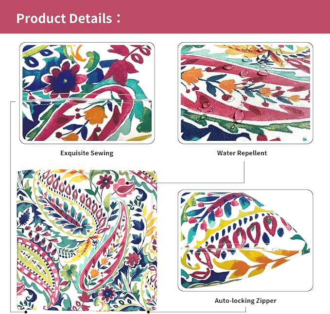 Outdoor Throw Pillow Covers 16x16 Inch, Square Patio Pillow Cases Pack of 2, Modern Decorative Back Cushion Covers for Patio Furniture Garden Couch Farmhouse, Vigour Paisley