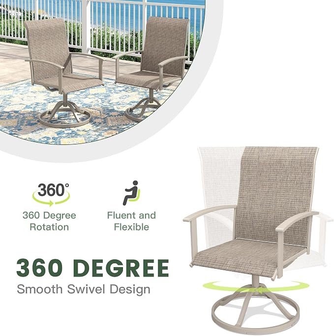 5 Pieces Round Outdoor Table and Chairs Set, Patio Dining Set with 40.6" Round Spliced Outdoor Table and Patio Swivel Chairs for Backyard Lawn Garden, Sandshell Table and Sandshell Chairs