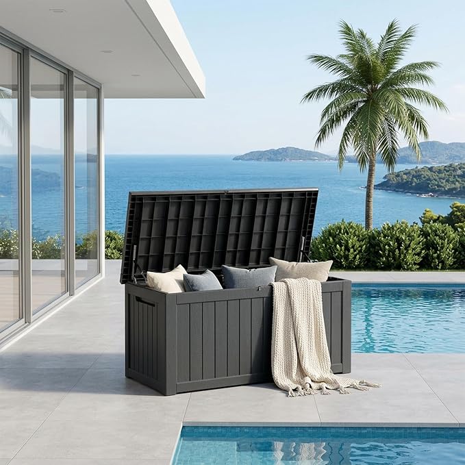 270 Gallon Resin Deck Box Waterproof Outdoor Storage Box for Patio Furniture Pool Accessories Indoor Storage for Cushion Garden Tools, Black
