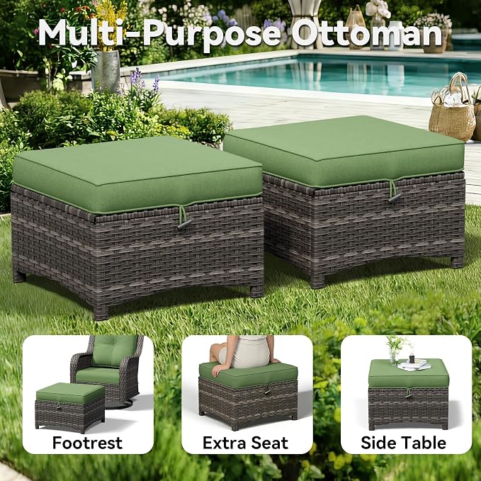 5 Piece Outdoor Wicker Patio Furniture Set, Patio Chairs Set with Thickened Olefin Cushions, High Back and Deep Seating, Hand-Woven PE Rattan, Ottoman for Porch, Deck