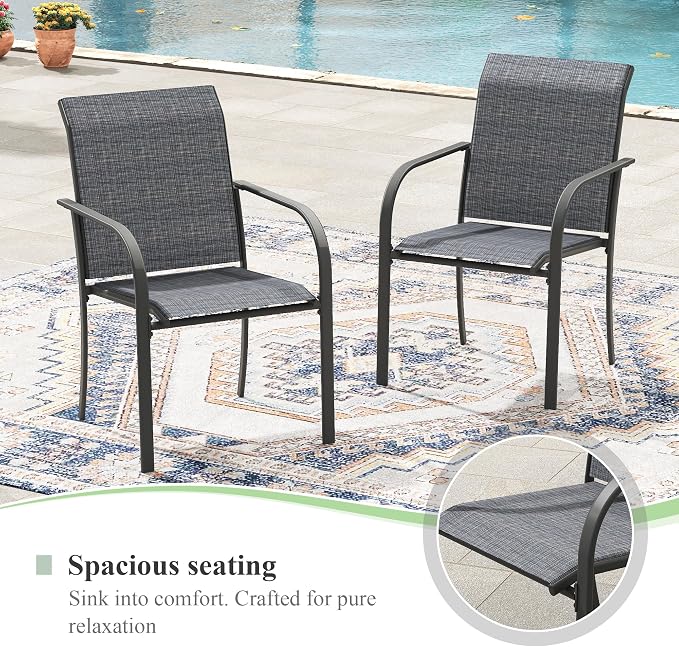 Patio Table and Chairs Set for 6, Outdoor Dining Set with 6 Stackable Dining Chairs and 63.1" x 28" Rectangle Patio Metal Table for Backyard, Deck, Lawn, Garden, Grey & Black