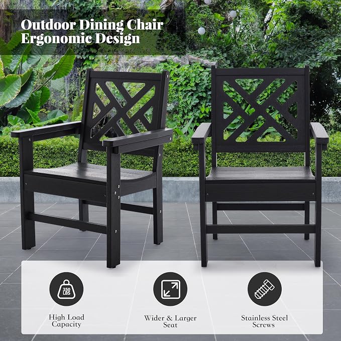HDPE Dining Table Set for 6,7-Piece Outdoor Table and Chairs Include 6 Dining Chairs and 62.5" Patio Dining Table with Umbrella Hole (Black)