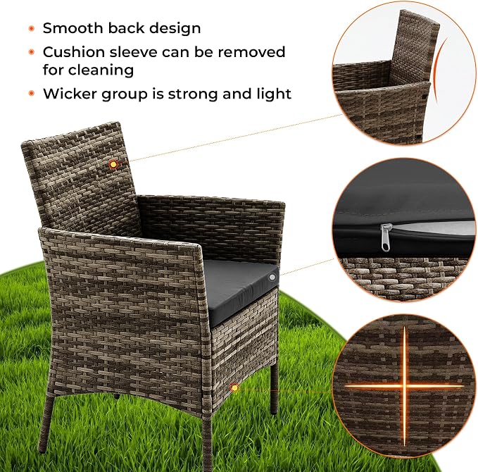 4 Pieces Outdoor Patio Furniture Set, Wicker Patio Conversation Set with Tea Table, All-Weather Outside Rattan Sectional Sofa for Backyard, Poolside, Garden, Balcony, Brown/Gray