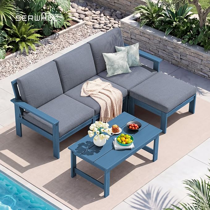 SERWALL HDPE Outdoor Ottoman with Cushions
