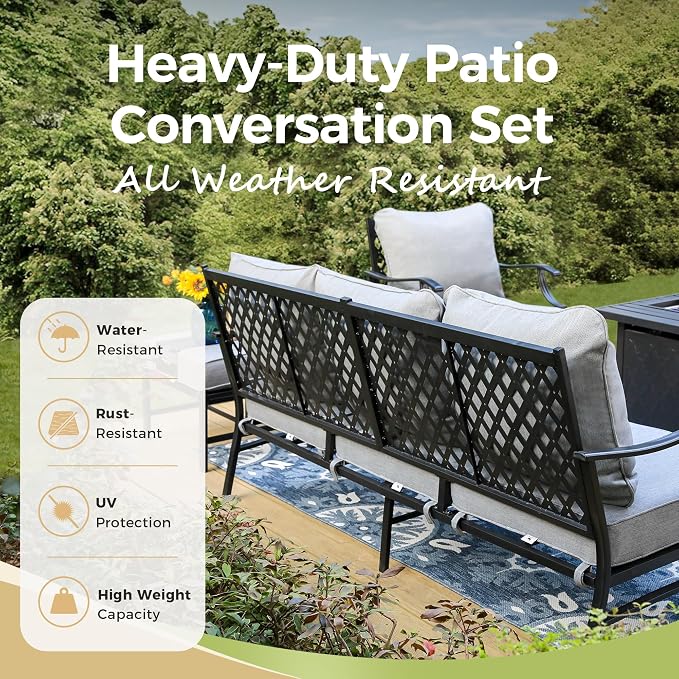 MIXPATIO Patio Furniture Set 5 pcs, Outdoor Patio Furniture, 3-Seat Sofa, 2 Swivel Chairs, 2 Ottomans and 5.75" Extra Thick Cushion, Patio Conversation Set for Garden Backyard Deck,Grey