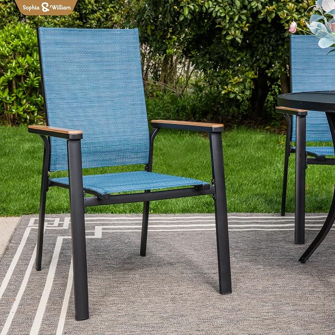 Sophia & William Patio Dining Chairs Set of 6, Stackable Aluminuum Frame | Blue textilene, Weather-resistant, light-weight & space-saving, Breathable & quick-drying, Outdoor deck backyard porch