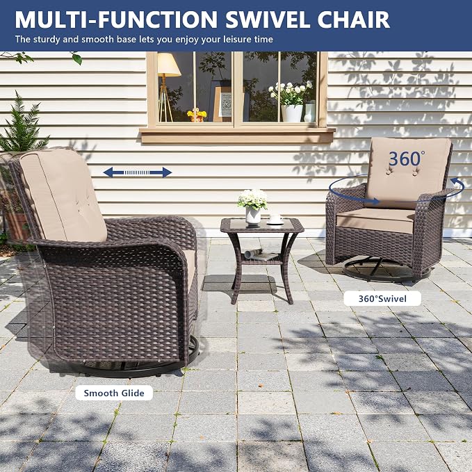 16 PCS Outdoor Patio Furniture Set,Outdoor Sectional Furniture with 45" 55000 BTU Gas Propane Fire Pit Table,All Weather PE Rattan Wicker Patio Conversation Set,Swivel Rocking Chairs Set,Sand