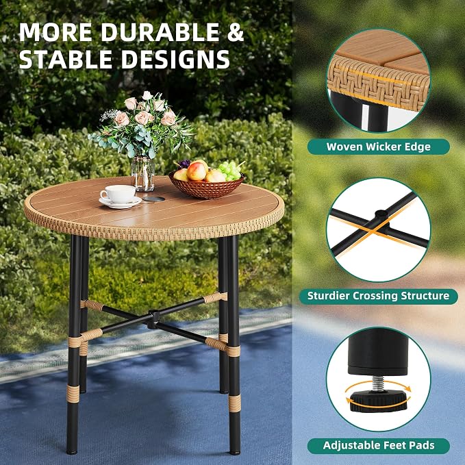 YITAHOME Patio Dining Set with Umbrella Hole for 4, Wicker Outdoor Dining Set 5pcs, Rattan Patio Dining Furniture Sets, Outdoor Table and Chairs Set for Patio Backyard Balcony Garden