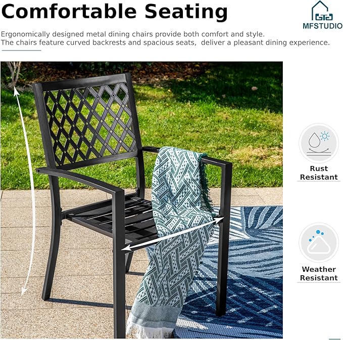 MFSTUDIO Round Patio Table and Chairs Set, Outdoor Dining Set for 6 with Umbrella Hole, 7 Piece Patio Dining Set for Deck Backyard Poolside Garden