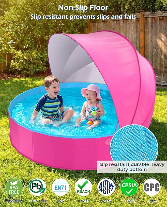 Jasonwell Kiddie Baby Pool with Canopy - Foldable Infant Toddler Kids Pool with Shade Baby Beach Essentials Tent Swimming Wading Pools for Toddlers 1-3 + Kids Dogs Ball Pit Backyard Water Play R, 79"