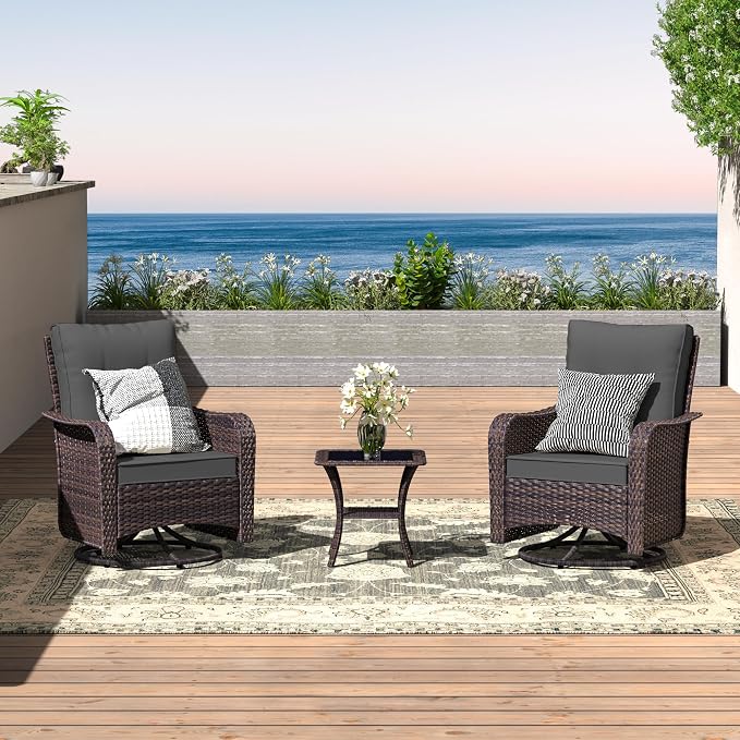 ALAULM 10 Pieces Patio Furniture Set with 2 Swivel Chairs Wicker Patio Conversation Set, Outdoor Sectional Furniture w/Coffee Table & Washable Seat Cushions-Grey