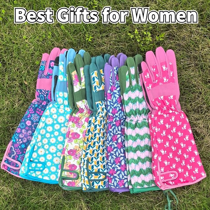 Thornproof Rose&Cactus Gardening Gloves,Gauntlet Garden Glove,Gifts | Canvas,Cute Floral Pattern,Leather Palm,Touchscreen,Durable Material,Garden Gift,Men&Women,Machine Washable,Adjustable Cuff