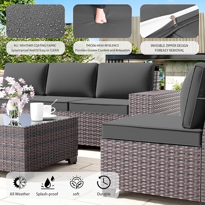 13 PCS Outdoor Patio Furniture Set,Outdoor Sectional Furniture with 43" 55000 BTU Gas Propane Fire Pit Table,All Weather PE Rattan Wicker Patio Conversation Set,Grey