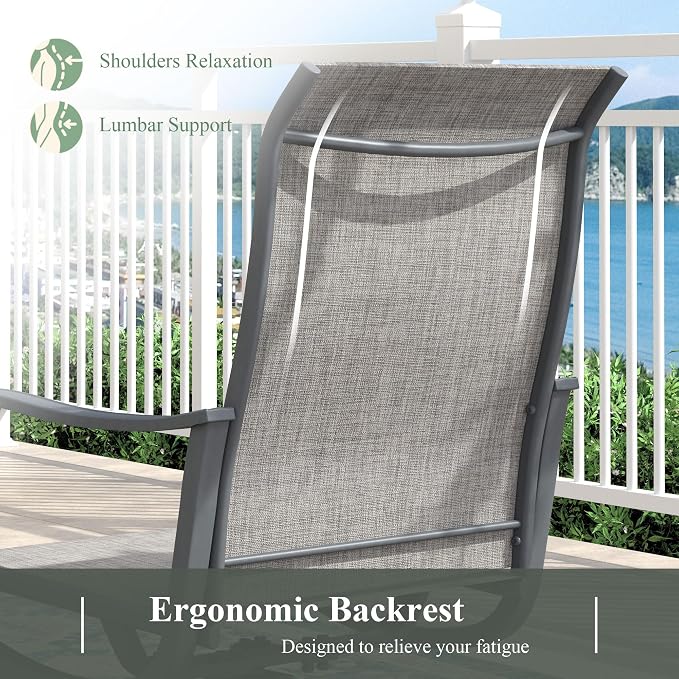 Outdoor Dining Set for 6, 63" Metal Outdoor Dining Table with Umbrella Hole and Sling Patio Swivel Chairs, 7 Pieces Patio Table and Chairs Set for Garden Backyard, Grey and Dark Grey