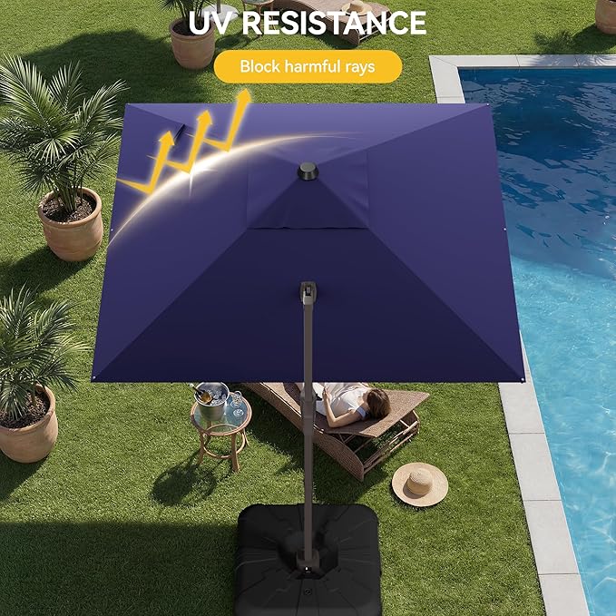 10x10FT Cantilever Outdoor Umbrella with Base, 360° Rotating Large Offset Square Patio Umbrella, Ideal for Garden Backyard Deck Courtyard, Navy Blue