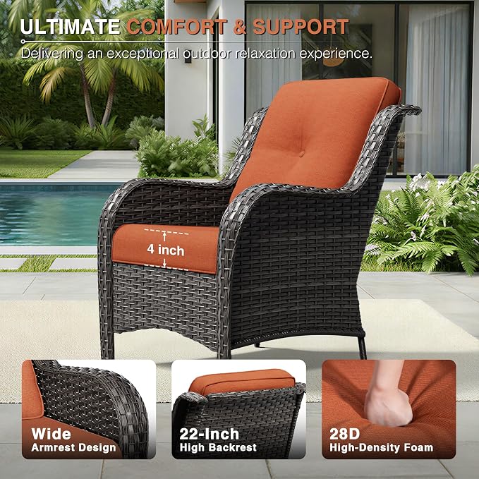 Joyside 4 Piece Wicker Patio Furniture Set, Rattan Patio Chairs with High Back, Deep Seating, Wide Armrest, Thickened Cushions, Outdoor Furniture for Deck, Porch Use