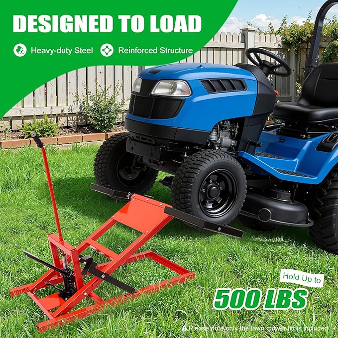 Lawn Mower Lift, Hydraulic Cylinder Lift Jack 500 Lbs Capacity, Retractable Riding Mower Lifts for Riding Tractors and Zero Turn Lawn Mowers Maintenance and Repair (Red)