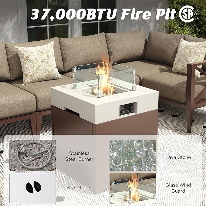 Aluminum Outdoor Patio Furniture Set with Fire Pit, 7-Piece Outdoor Sectional with 5.2" Thick Cushions,Patio Conversation Sets for Backyard,(Brown,6 Seats)