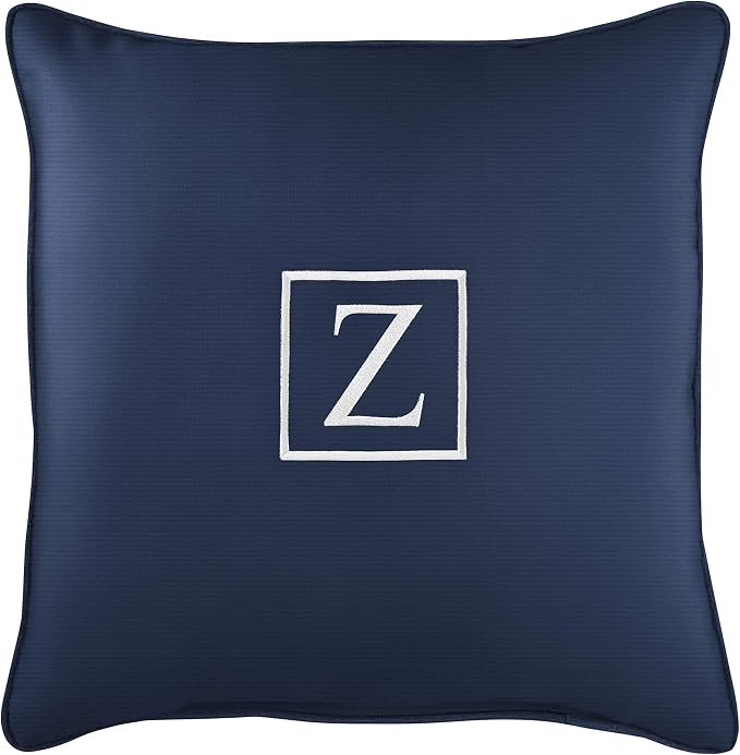 Sorra Home AMZ555911SP 18 Z Embroidered Lumbar Pillow, Z-Navy-13 in x 20 in, Sunbrella - Canvas Navy