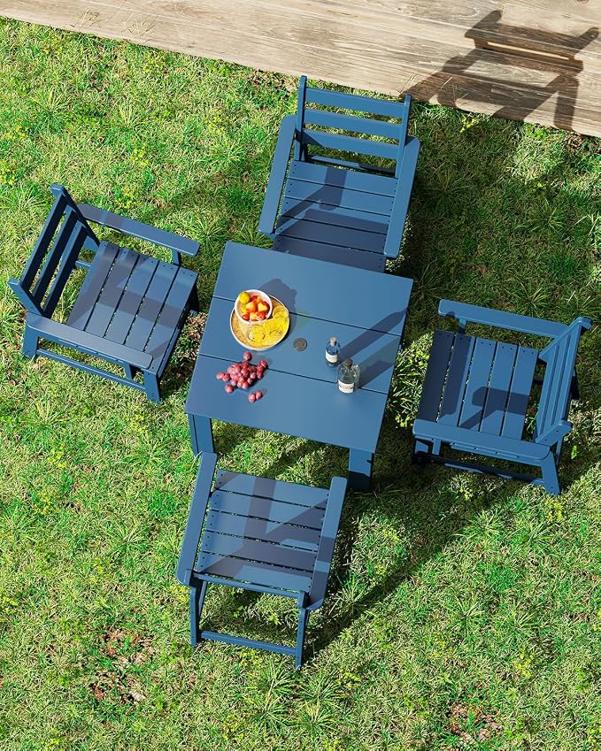 GREENVINES Patio-Chair | Outdoor Dining Chairs Set of 2 | HDPE Plastic | Removable Armrests | All Weather | for Backyard Deck Poolside Garden | Blue
