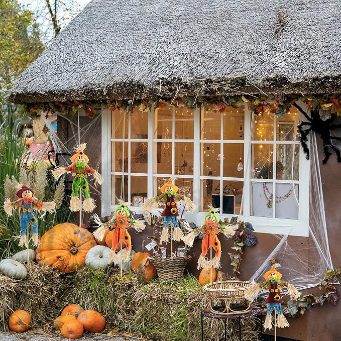 24 PCS Halloween Scarecrow Decorations, Scarecrows Fall Decor | Outdoor, Fall Harvest, Standing Scarecrow, for Garden, Home, School, Yard, Porch, Thanksgiving Decor ﻿