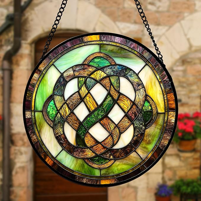 DASTOLL Stained Glass Window Hanging, Tiffany Abstract Totem Sun Catchers Colorful Glass Panel Bless Suncatcher Decor for Birthday for Women, Men, Wife, Aunt, and Mom 6.3 in