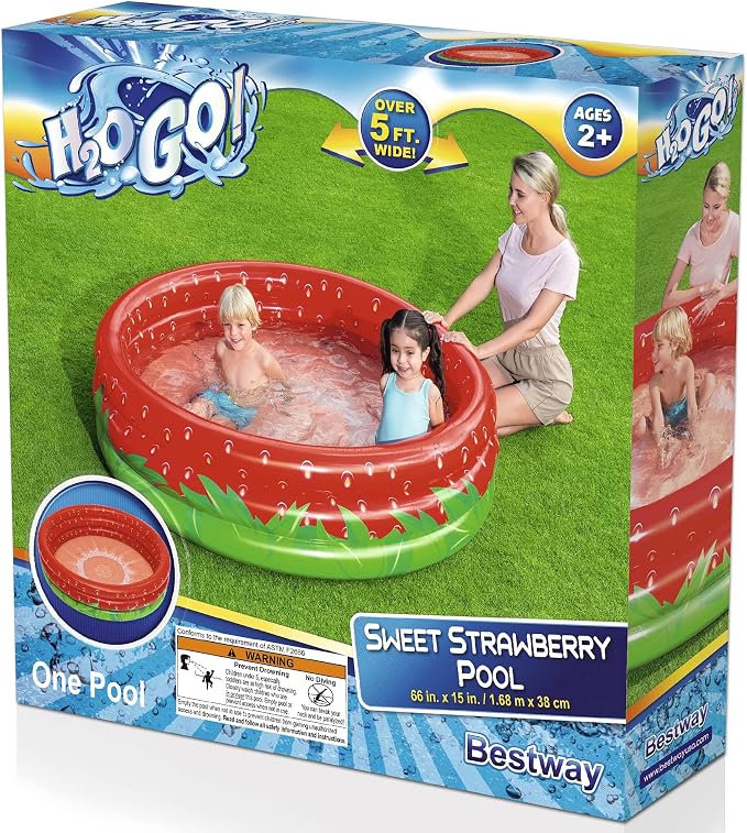 Bestway: H2OGO!Sweet Strawberry Pool - 66" x H15 - Inflatable 3-Ring Play Pool, Kids,103 Gallon, Ages 2+