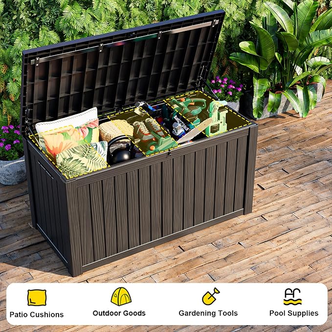 180 Gallon Outdoor Storage Box, Large Resin Deck Box for Patio Furniture Cushion Garden Tools, Waterproof and Lockable Design(Black)