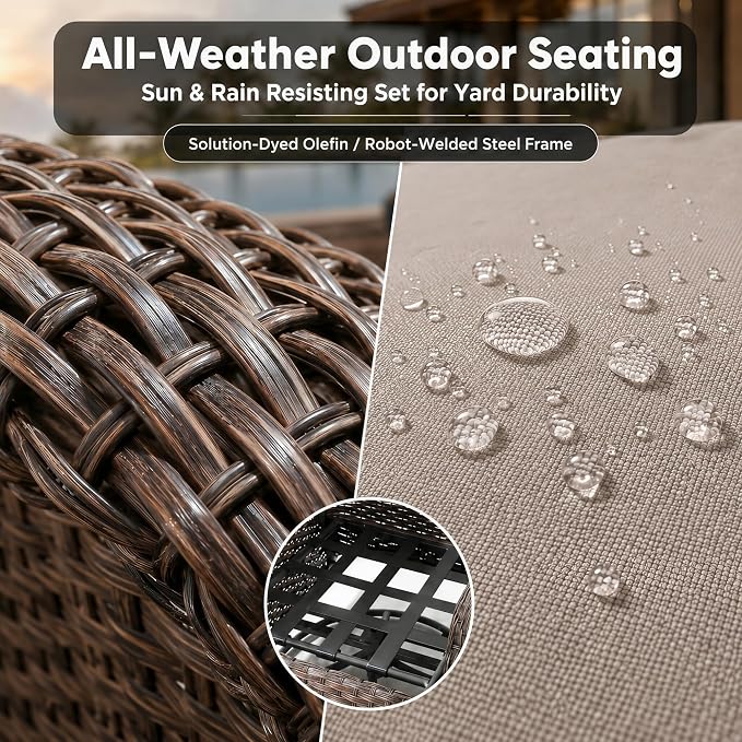 HUMMUH 3-Piece Outdoor Wicker Swivel Rocker Patio Set, High Back | 6 in Olefin seat and back cushions, PE rattan, steel frames, 350 lb chair capacity, for deck, yard, and poolside