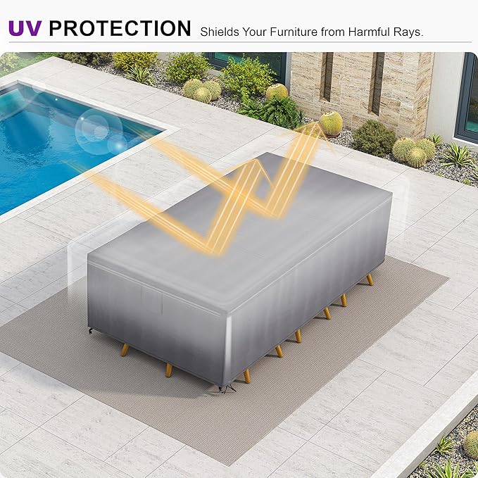 PURPLE LEAF Outdoor Dining Set for 6 with Waterproof Furniture Cover All Weather Patio Dining Set with Rectangular Aluminum Table and Wicker Dining Chairs for Garden Deck Backyard Kitchen, Champagne