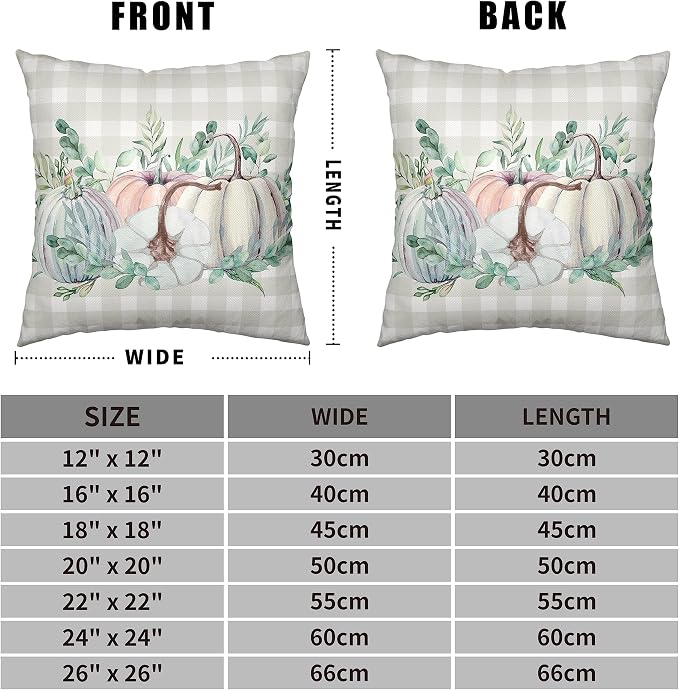 2 Pack Fall Pillow Covers Colorful Pumpkin Decorative Pillow Case Autumn Cotton Linen Farmhouse Throw Pillow Covers Harvest Buffalo Plaid Pillowcase for Outdoor Couch Living Room 22x22