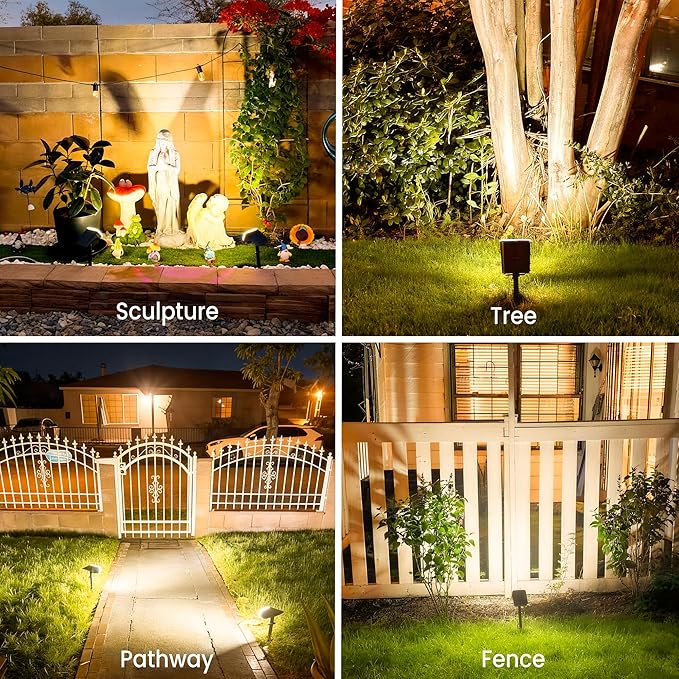 Solar Lights Outdoor Waterproof IP65, Super Bright LED with Lens, 3000K 2 Lighting Modes, Solar Powered Yard Garden Solar Spot Lights for Outside Landscape Auto On/Off -4 Pack