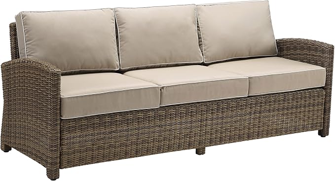 Crosley Furniture Bradenton 5-Piece Outdoor Sofa Patio Furniture Set, Wicker Conversation Sets for Porch, Brown with Sand Cushions