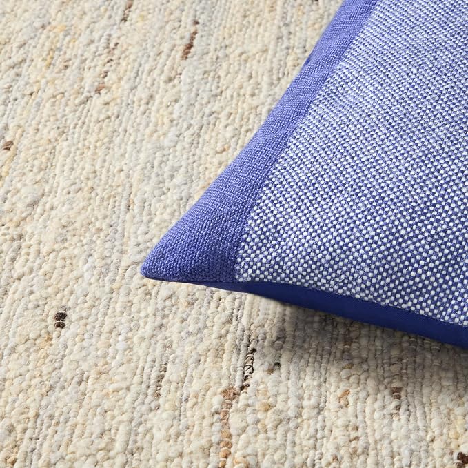 TOWN & COUNTRY TERRA Alara Solid Border Handcrafted Indoor Outdoor Decorative Pillow, 100% Recycled Materials, UV Fade Resistant, Water Repellent, Blue/Ivory, 20"x20"