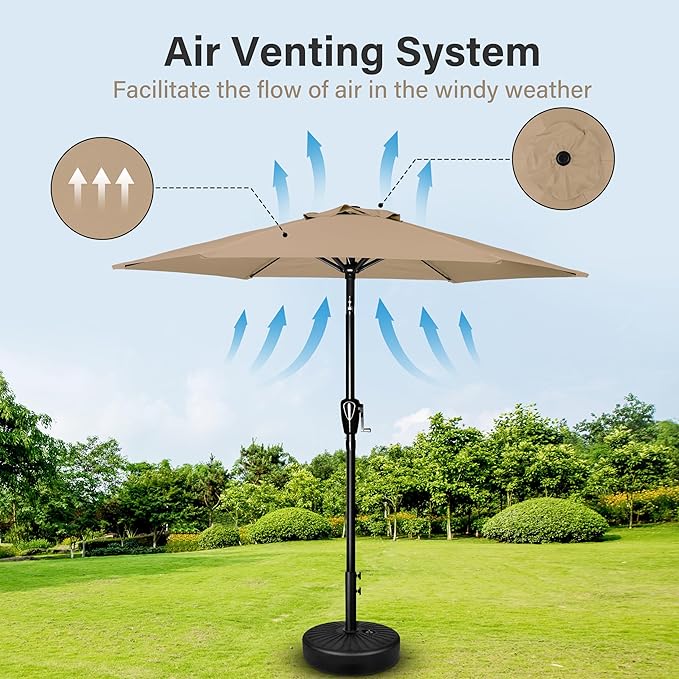 Simple Deluxe 7.5ft Patio Umbrella Outdoor Table Market Yard Umbrella with Push Button Tilt/Crank, 6 Sturdy Ribs for Garden, Deck, Backyard, Pool, Tan