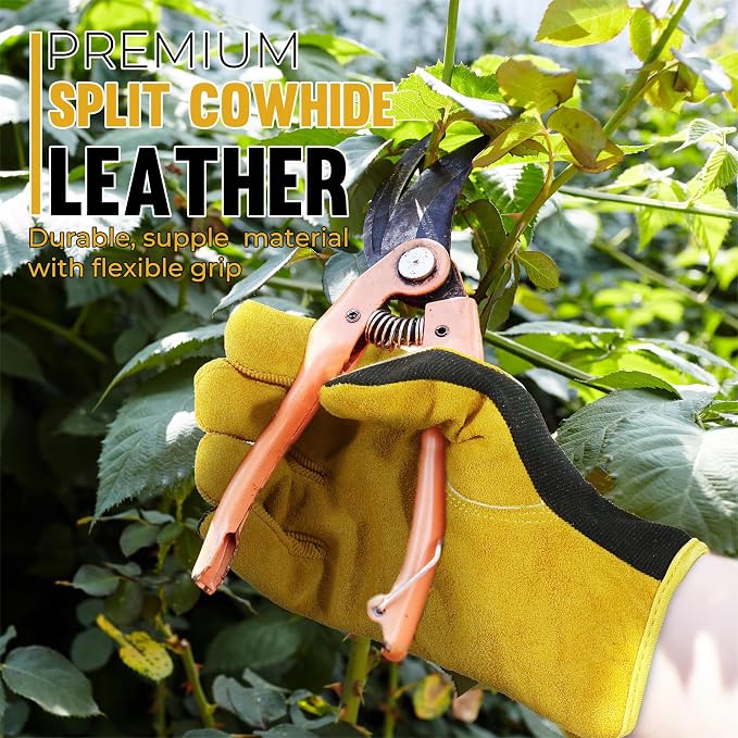 HANDLANDY Leather Gardening Gloves, Leather Work Gloves for Men Women | Durable Utility Men Women Garden Yard Working Glove, for Landscaping, Mechanic, Construction, Driving, Farming, Ranching